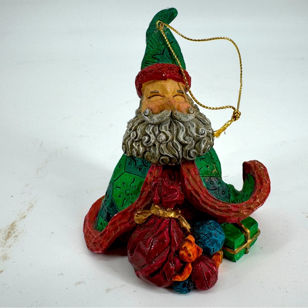 Vintage 1990 Christmas painted acrylic Santa ornament